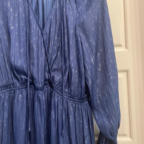 Current Air Blue Metallic Smocked Sleeve Mini Dress Size Large - Picture 12 of 13